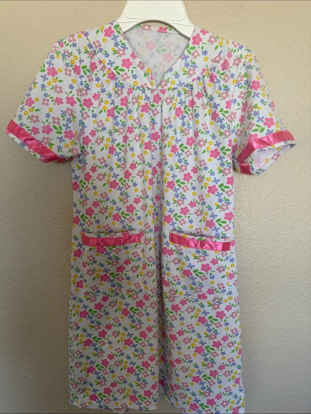 Girls Pink Cardigan Over Floral Night Gown